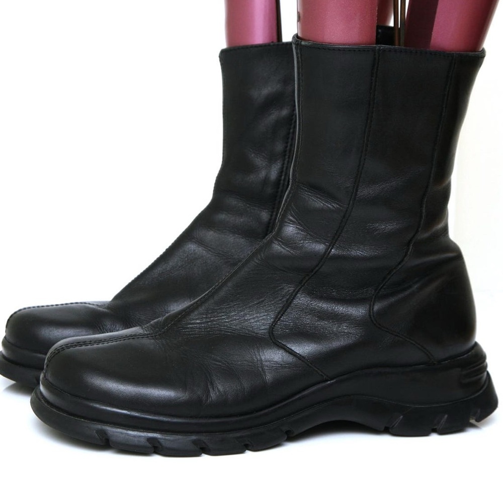 Vintage Faith Black Leather Women’s Ankle Biker Chunky Boots UK 6 Eur 39